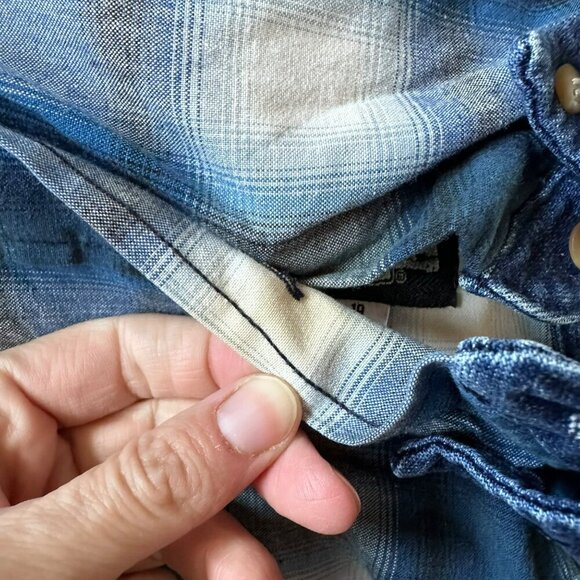 Panhandle Slim Rough Stock Mens Blue White Plaid Long Sleeve Button Down Shirt - Picture 10 of 10